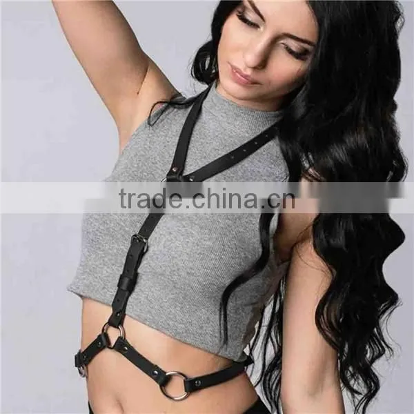 PU Leather Crossover Adult Suspenders Black