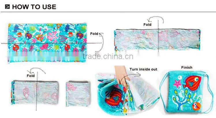 Drawstring With mat Custom printed All in one folding towel beach bag