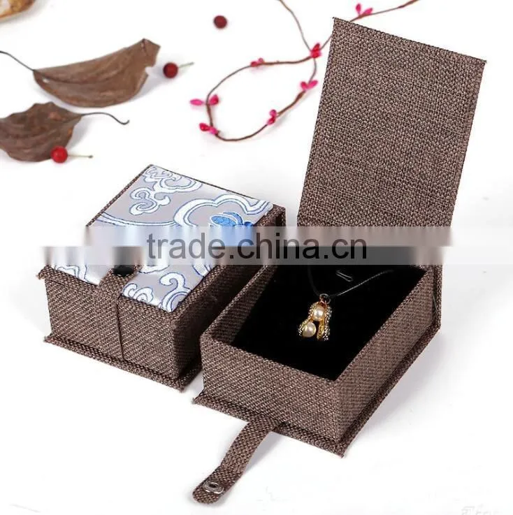 High Quality Natural Linen Fabric Paper Gift Storage Box Jewelry Bracelet Bangle Necklace Earrings Set Case Box