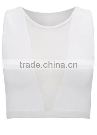Moisture Wicking Mesh Insert White Nylon Spandex Women Wholesale Sports Bra