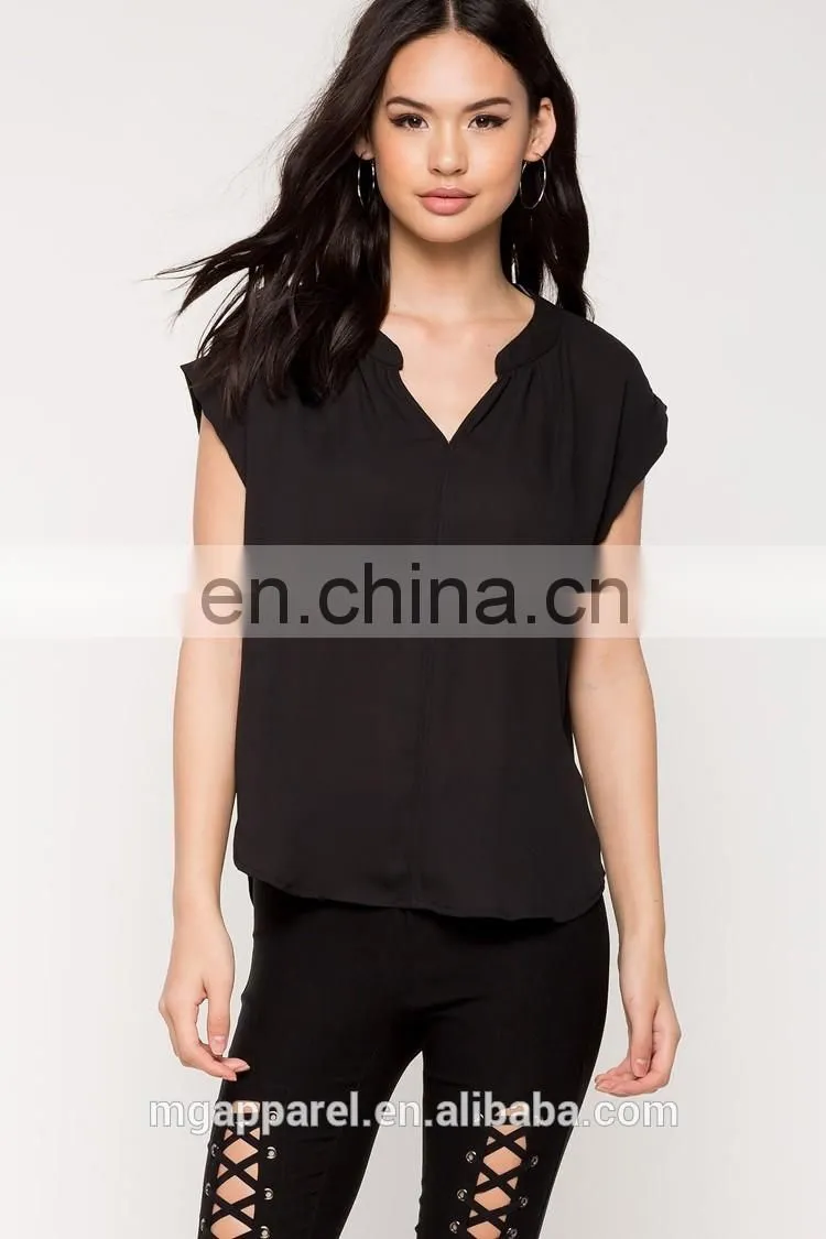 Wholesale blank split neck short sleeve black t shirts for women