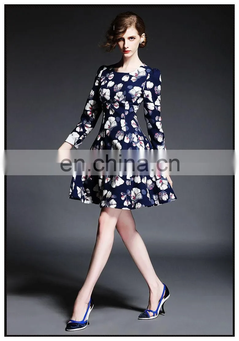 Woman long sleeve print dress wholesale, fashion western dress 2016