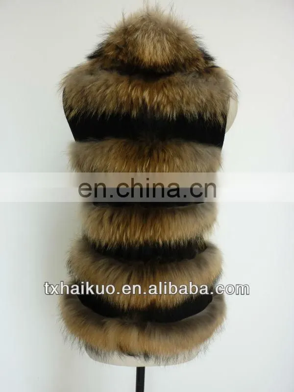 2014 real leather fur vest with natural raccoon fur around body as trimming