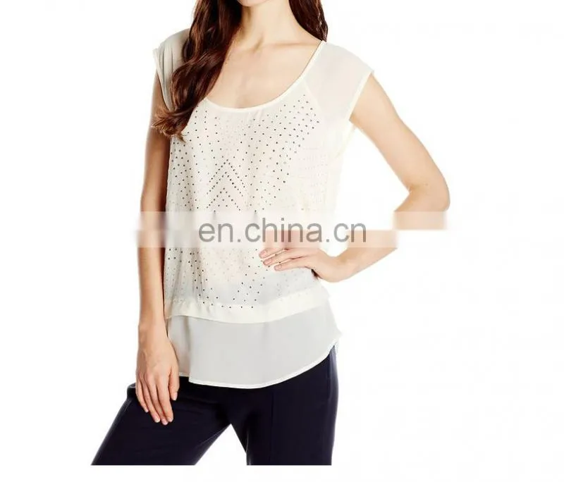 New design high quality fashion chiffon lady top designer