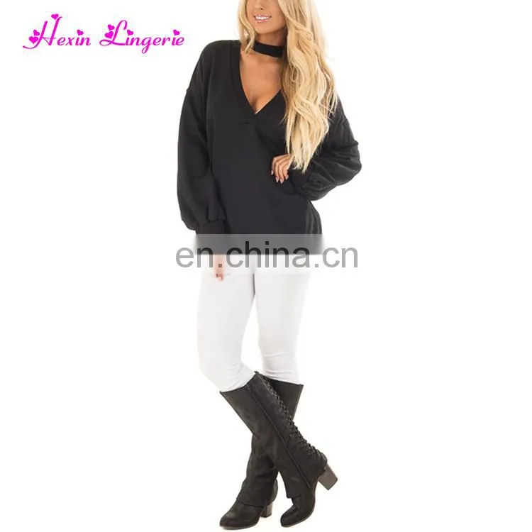 Drop Shipping halter hollow v neck loose fashion women winter blouse tops