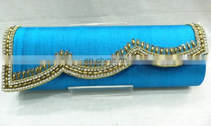 Exotic Blue Crystal studded beaded Wedding Bridal Evening Prom Clutch Handbag