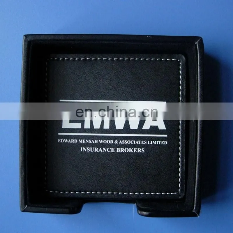 leather coaster printing company name and logo design promotional gift pvc square leather coaster