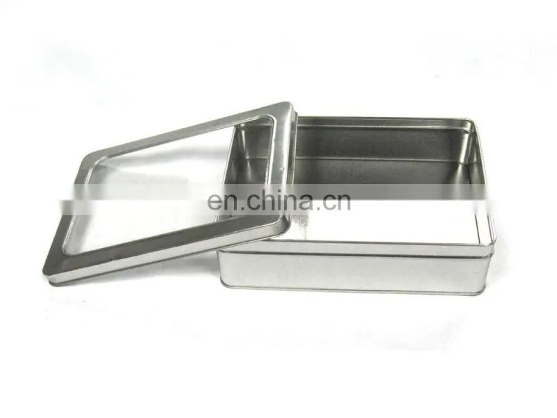 Plain rectangular gift tin box with window