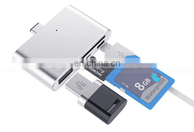 Digital Type C Card Reader USB C OTG USB 2.0 Hub/TF/SD Card Reader 4 IN 1 USB 3.1 with Micro USB Charging Port for MacBook
