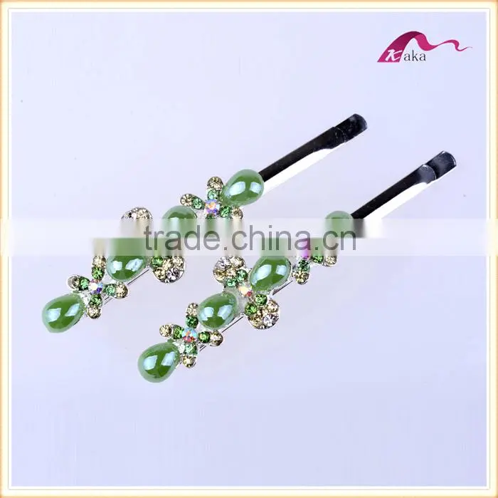Charming Factory Price Multi Colors Elegant Hair Grips Metal Crystal Decorated Flower Shape Ceramic Beads Hair Clips For Girls