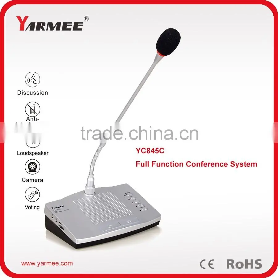 Voting function microphone with built-in speaker for conference system