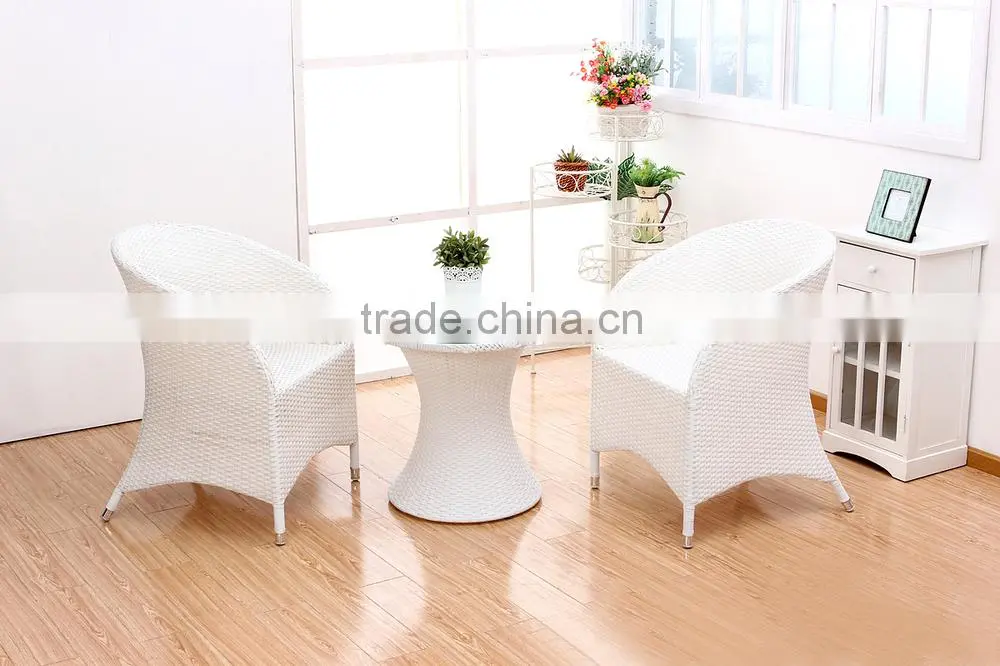 Modern rattan garden furniture, White outdoor rattan furniture with 2 armchairs, cheap wicker patio sofa PRT14806