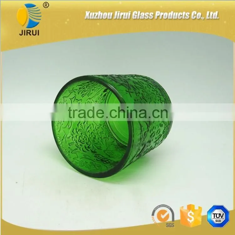 550ml votive glass candle holder / green candle holder with embossed design