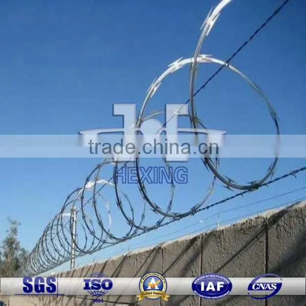 razor wire used in military protective barrier