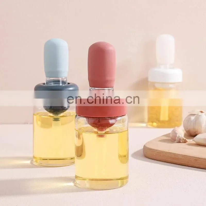 kitchen Oil Dispenser with Brush Silicone Oil Dispenser Brush Glass Container Barbecue Spray Bottle for Kitchen Accessories