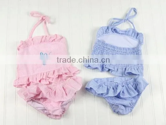 Seersucker Baby Bikini Ruffled Two Piece Baby Swimsuit for Girls