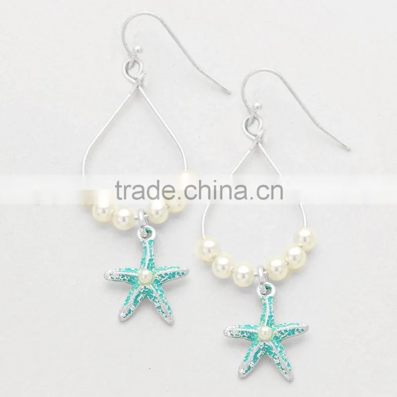COASTAL STARFISH CHARM PEARL BEADED HOOP EARRINGS