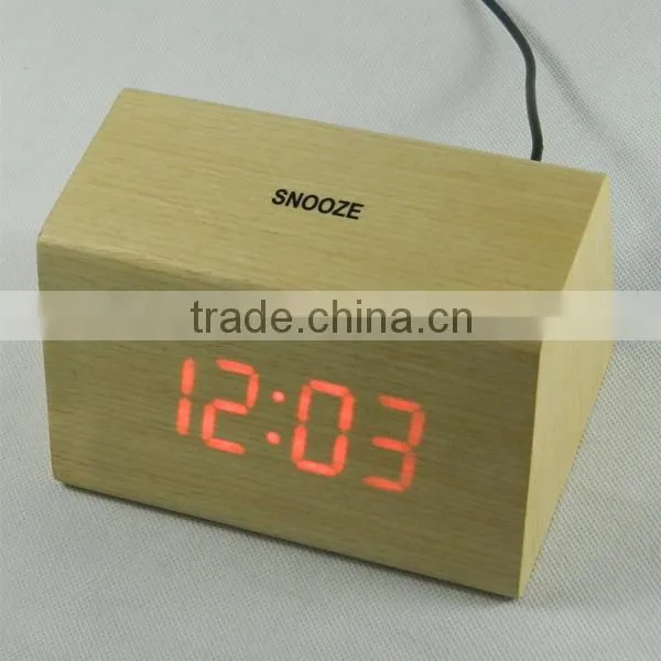 LED Wooden Digital Table Clock with Touch Function for Snooze