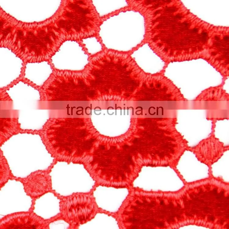 Wholesales woolen red/pink/blue laser embroidery design nets flower geometry style lace fabric