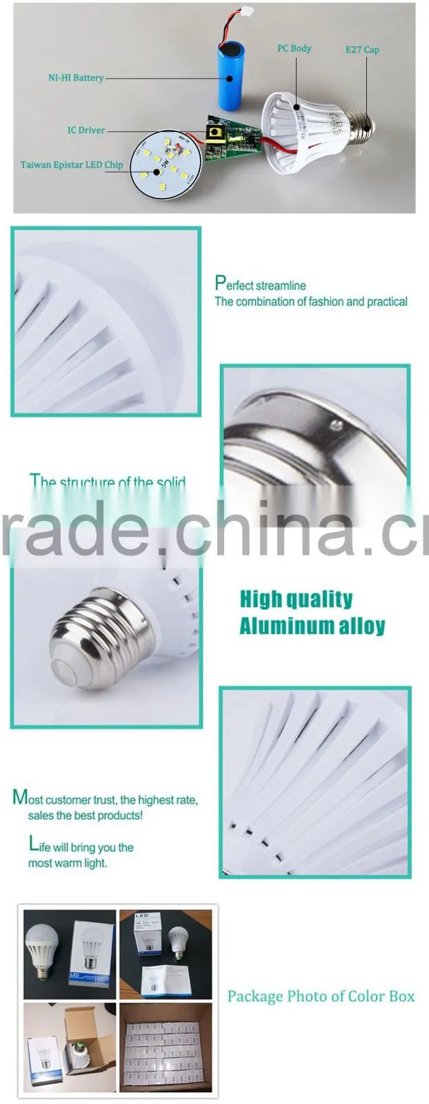 7W 9W 12W battery operated rechargeable led light bulb