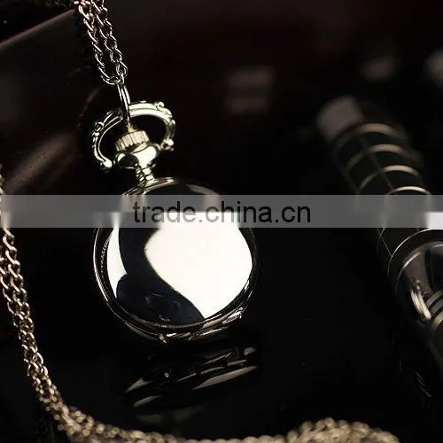 WP032 New Ladies Smooth Stainless Steel Case White Dial Arabic Numbers Necklace Pendant Pocket Watch