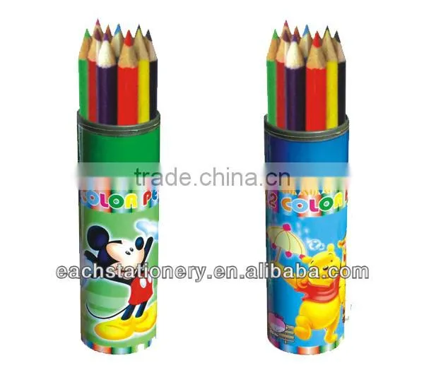 2014 Best Sales 12pcs Wooden Printing Color Pencil In Tube Box For Kids&School