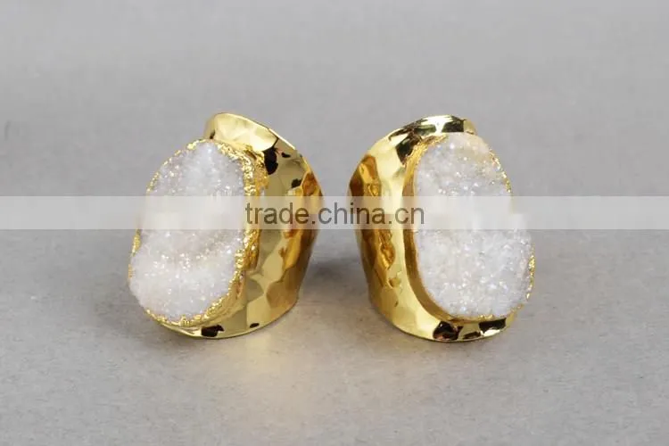 High Quality White Agate Druzy Stone Jewelry Cuprum Rings Coated Druzy Cuff Rings