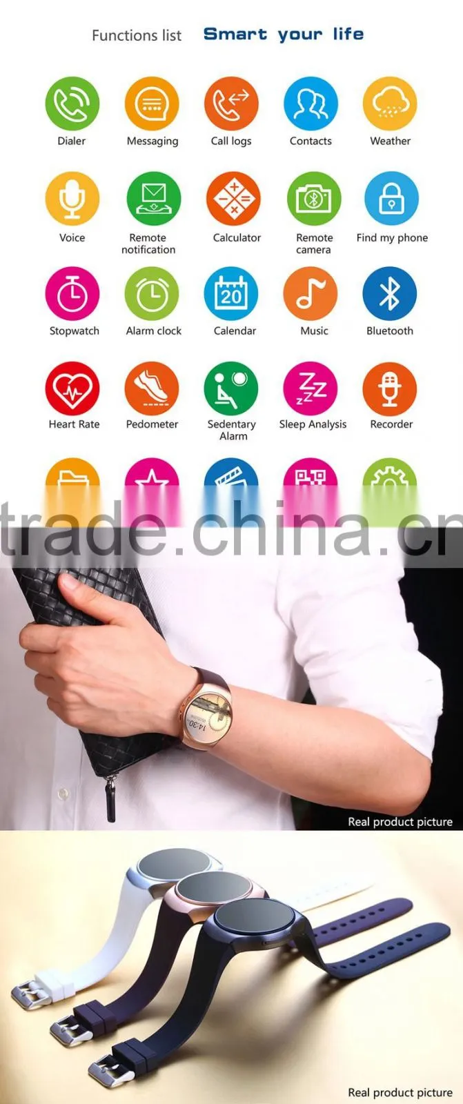 KW18 1.3 Inch TFT IPS LCD HD Bluetooth 4.0 smartphone watch with Android and IOS OS support