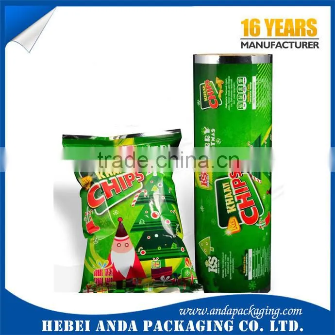 Custom printed potato chip bags /nitrogen filling snack food bags/plastic chips packing film roll sachet