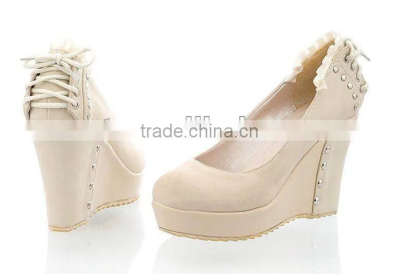 New Lacing Studs Wedge Heel Shoes Woman Wedgs XT12071608