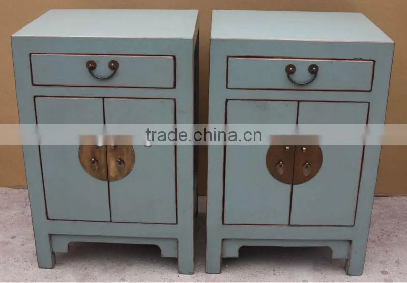 Chinese antique pine wood black bedside cabinet