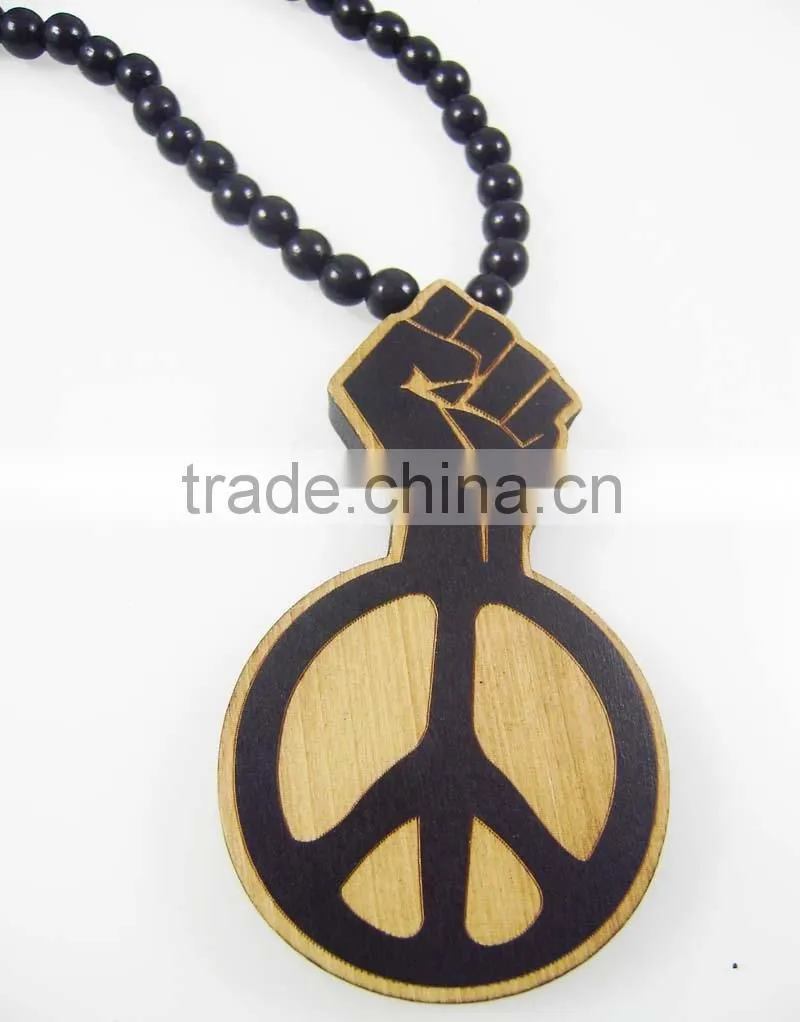 Good quality Hip-hop fist Pendant wood Ball Bead Chain Necklaces