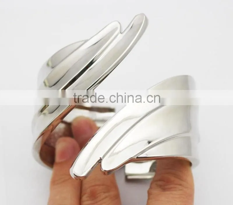 High Polished Stainless Steel Feather Leaves Bracelet Bangle