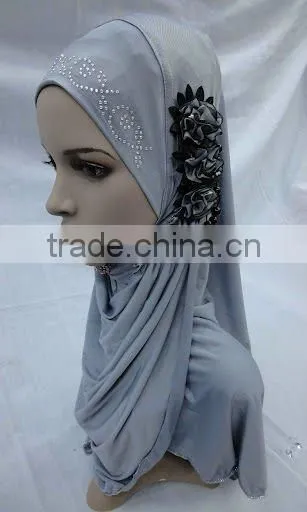 H061 latest muslim hijab with 3 pieces flower,islamic scarf