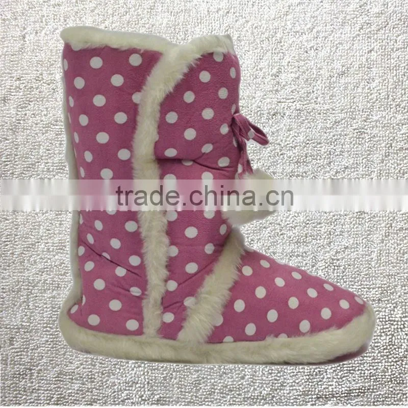 Polka Dot. Microsuede Indoor Snug Boot Slipper for ladies