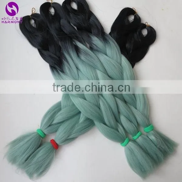 HARMONY 24" 100g/pc BLUE&CELADON GREEN Ombre Two Tone Colored Jumbo Braid Synthetic Box Crochet Ombre Braiding Hair