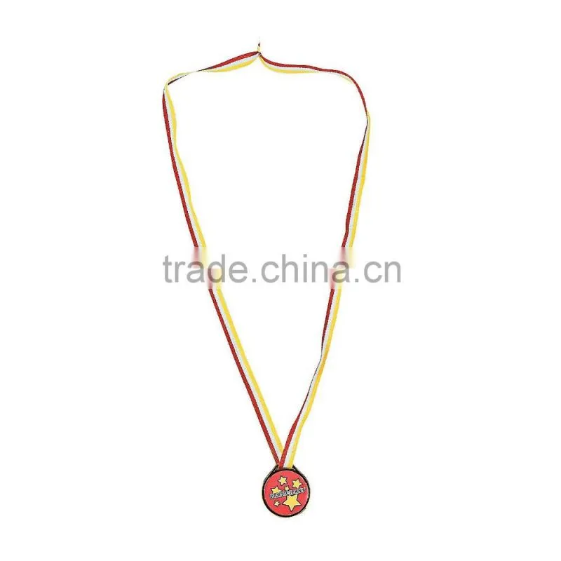 Cheap Custom Promotional Plastic Gold Participant Medals with Ribbon Sports Day Awards Toys Party Bag Favor Prize Awards