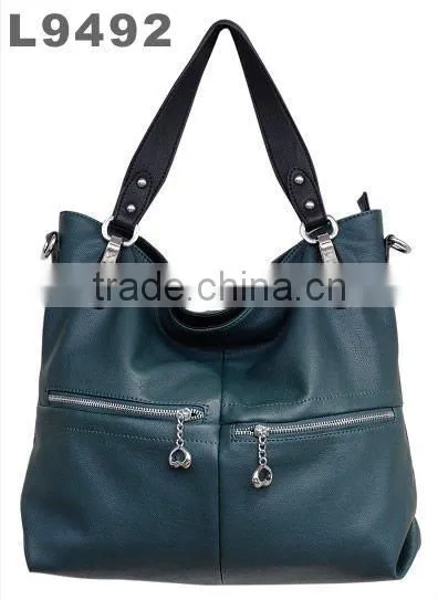 Classic uneven exterior front zip pocket hobo bag 2012 trendy leather handbags