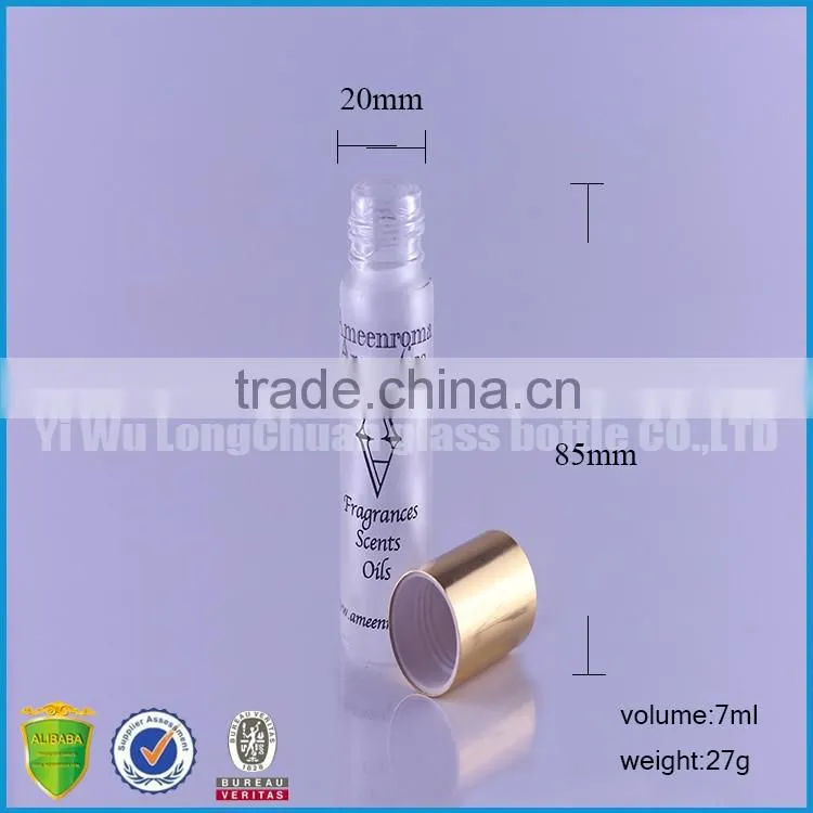 Long Custom Clear Round Frosted Glass Bottles10ML with Gold Cap