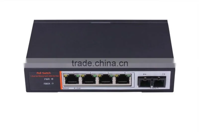 4 port SC PoE Fiber switch 48V power over Ethernet switch 4 PoE port and 1 uplink