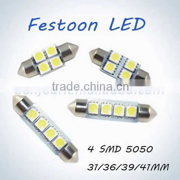 4 SMD 5050 White Red Blue Color Festoon LED Car lamp for universal car