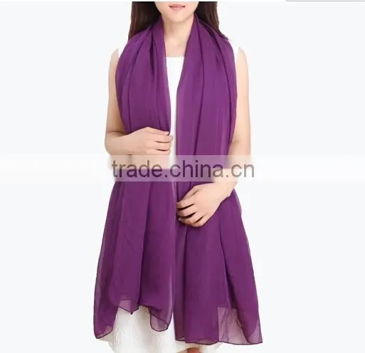 Colourful polyester chiffon long scarf in solid colour