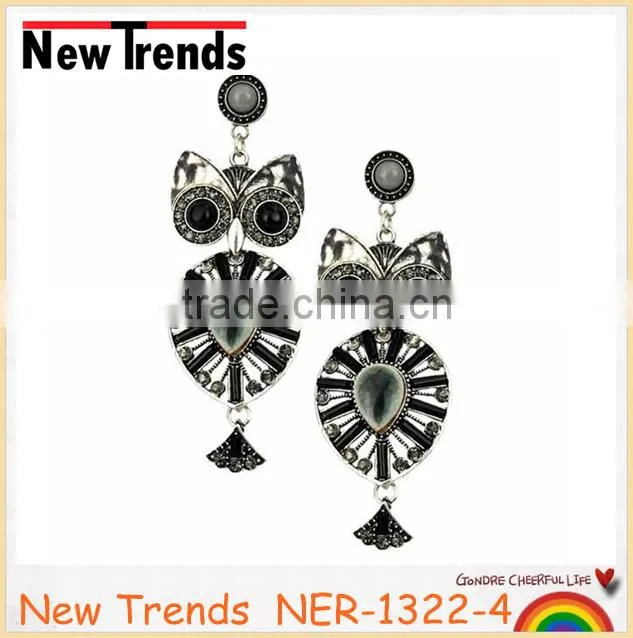 Wedding accessories alloy plated rhinestone chandelier owl earring