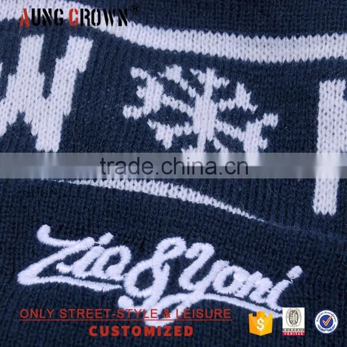 top quality custom knit beanie pom/top pom cuffed beanie/3d beanie