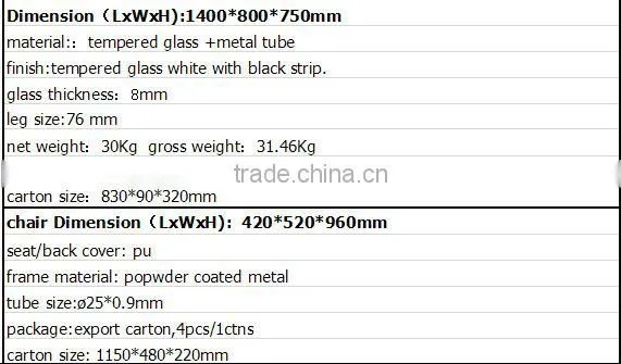 2016 fashion glass stainless steel dining table and chair