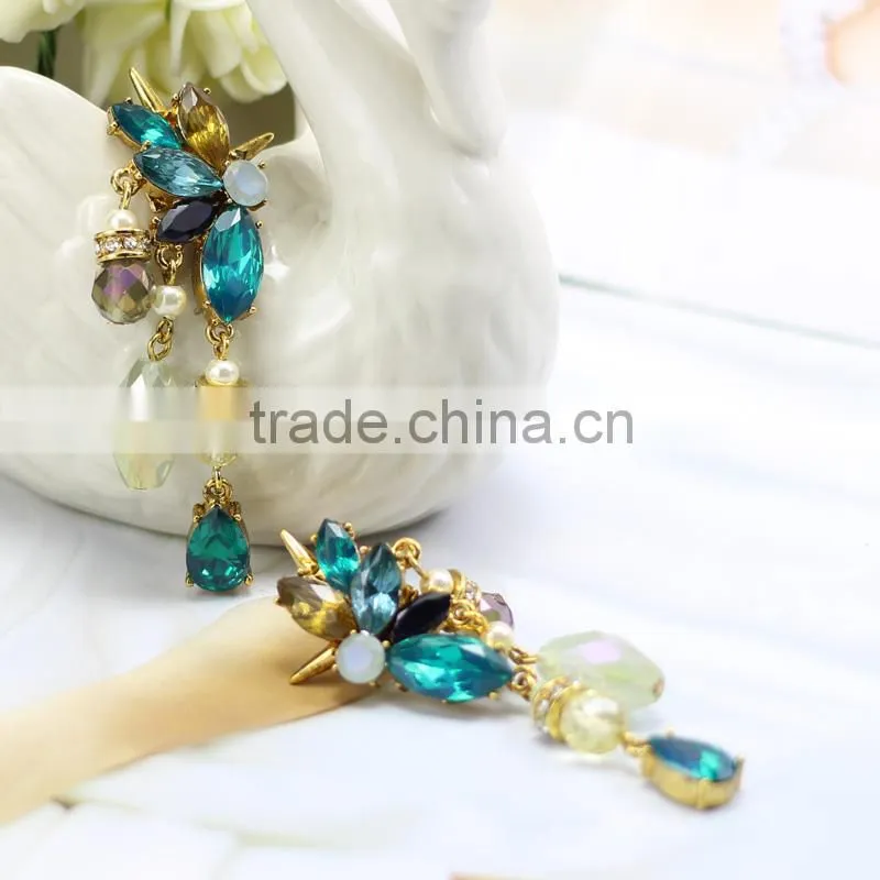 Kingman fashion 18k gold ear tops designs with crystal and pearl