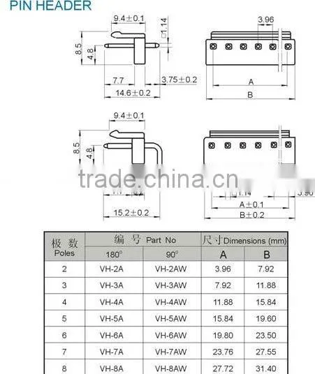 3.96mm VH wafer connector wire to board right angle type