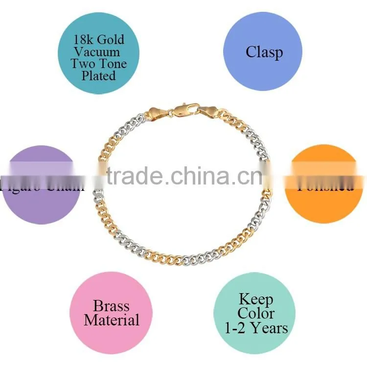 ATHENAA Two Tone Gold Plated Figaro Copper Bike Chain Bracelets
