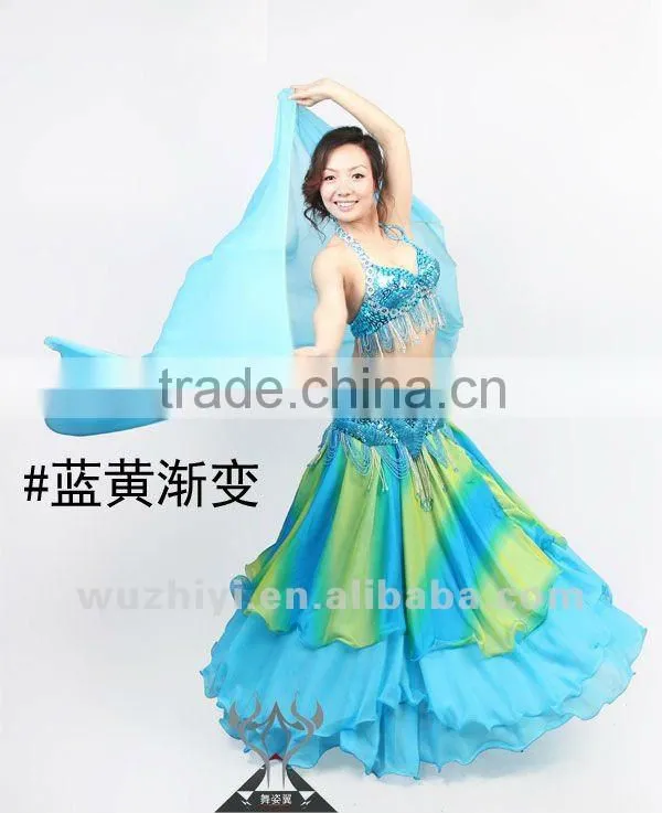 Hot Selling Blue Silk Chiffon Belly Dance Skirts for women dancers (QC6004)