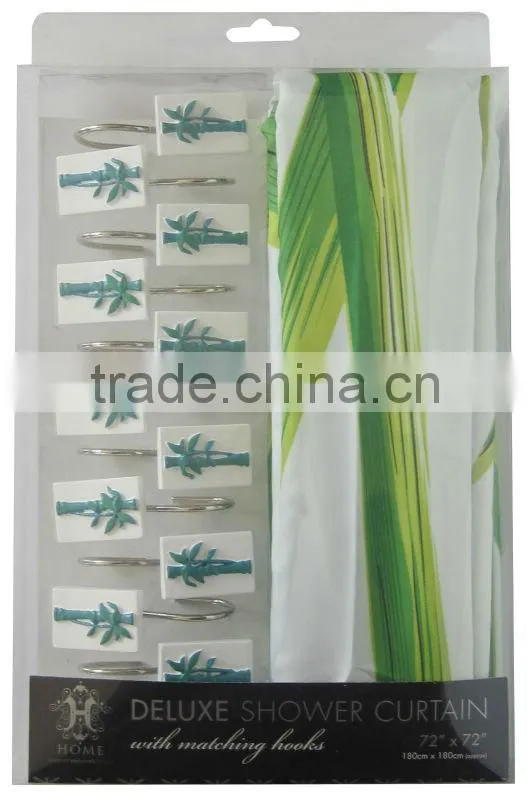 plant design polyester shower curtain with resin hooks